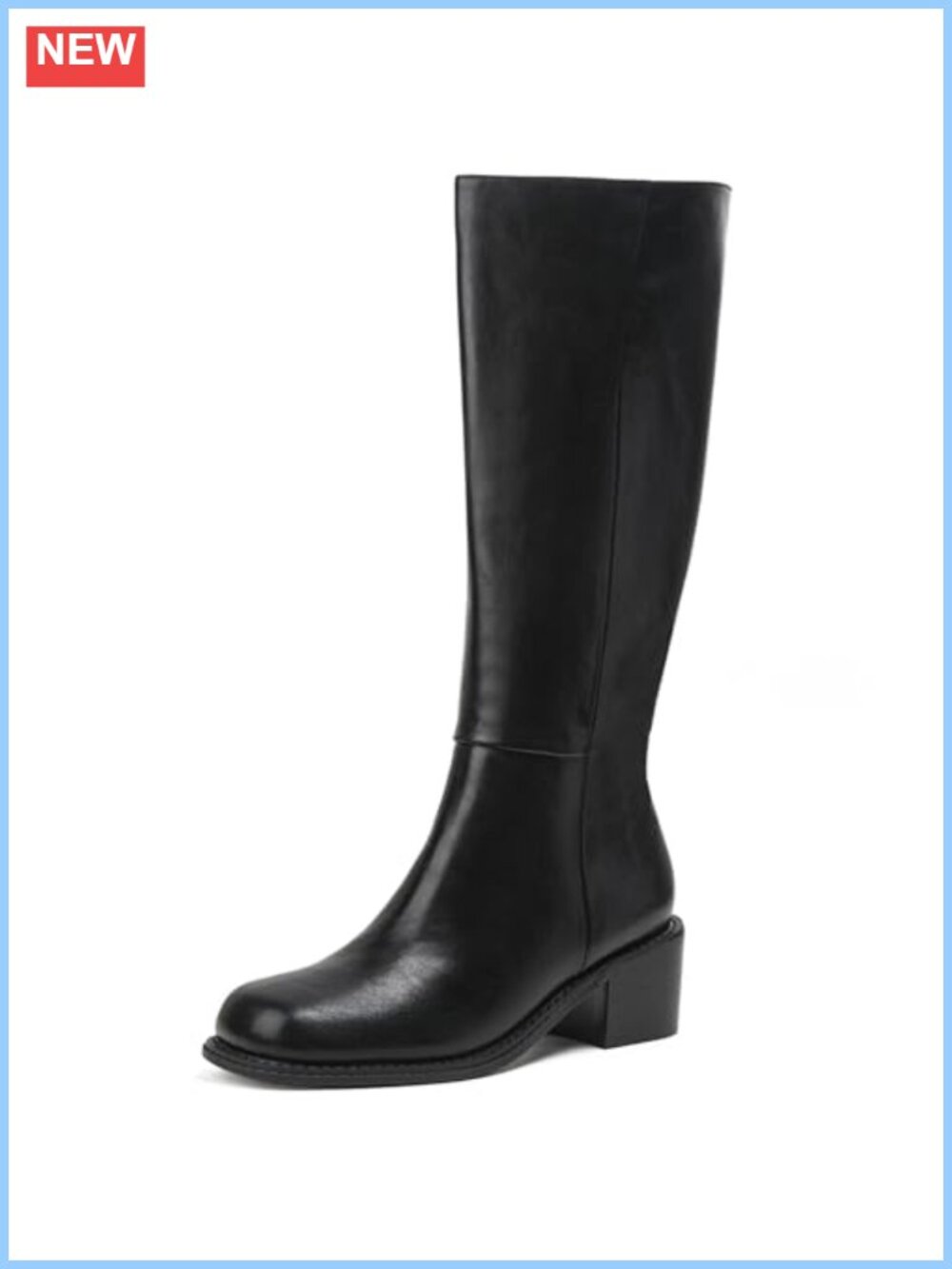 Women's Knee-High Square Toe Chunky Heel Boots Wide Calf